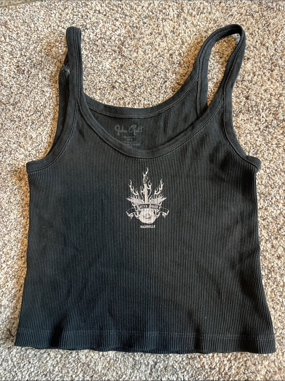 Brandy Melville Black Ribbed Tank with Flame Crest Graphic